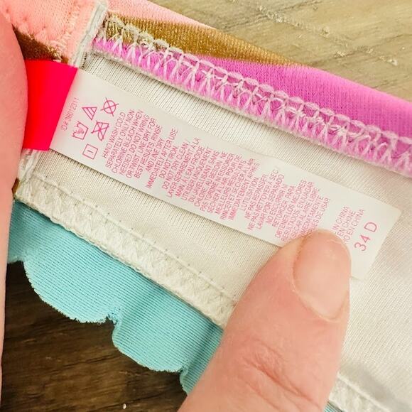 Victoria Secret Halter Bikini Swim Top 34D Striped Underwire Padded Rainbow - Picture 10 of 10